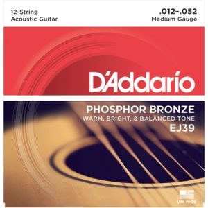 D'ADDARIO 12-STRING ACOUSTIC GUITAR SET, PHOSPHOR BRONZE MEDIUM