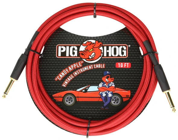 PIG HOG VINTAGE SERIES INSTRUMENT CABLE, 10FT, CANDY APPLE
