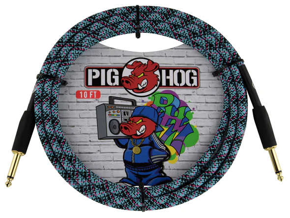 PIG HOG INSTRUMENT CABLE, 10FT STRAIGHT, BLUE GRAFFITI