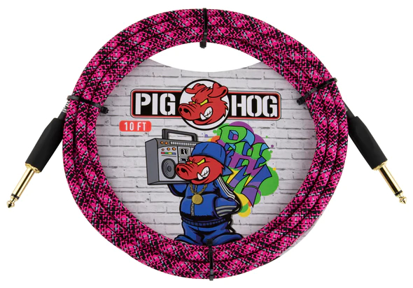 PIG HOG INSTRUMENT CABLE, 10FT STRAIGHT, PINK GRAFFITI