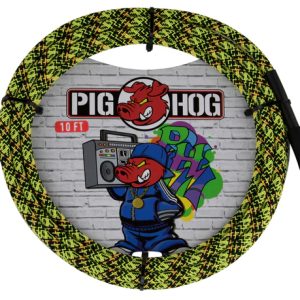 PIG HOG INSTRUMENT CABLE, 10FT STRAIGHT, YELLOW GRAFFITI