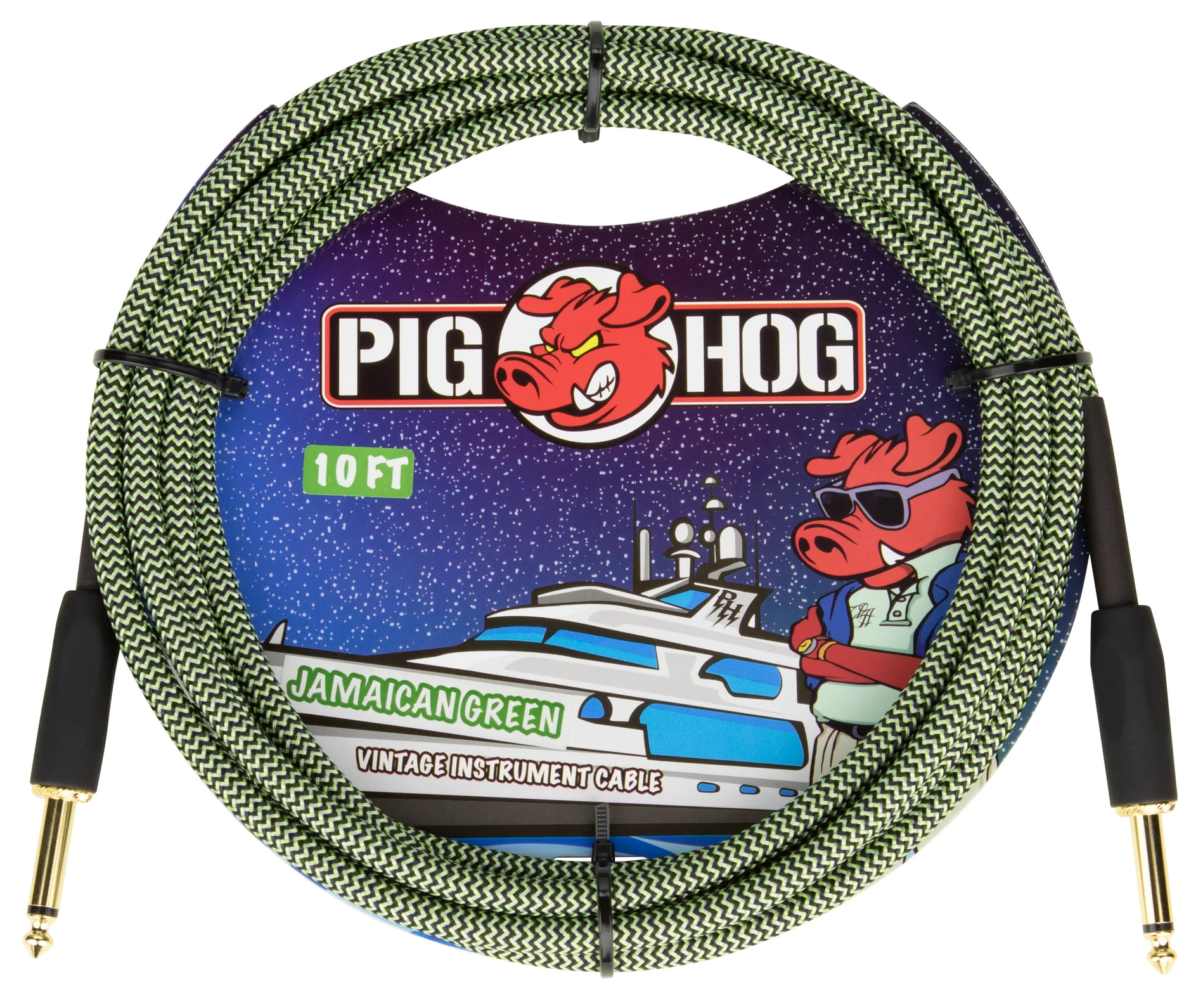 PIG HOG VINTAGE SERIES INSTRUMENT CABLE, 10FT, JAMAICAN GREEN