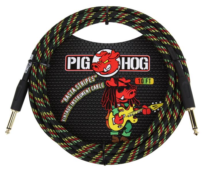 PIG HOG VINTAGE SERIES INSTRUMENT CABLE, 10FT, RASTA STRIPES