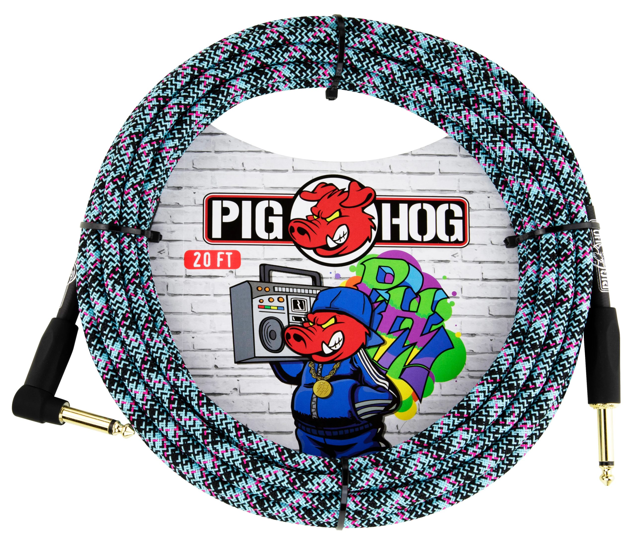 PIG HOG INSTRUMENT CABLE, 20FT RIGHT, BLUE GRAFFITI
