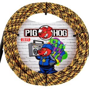 PIG HOG INSTRUMENT CABLE, 20FT STRAIGHT, ORANGE GRAFFITI