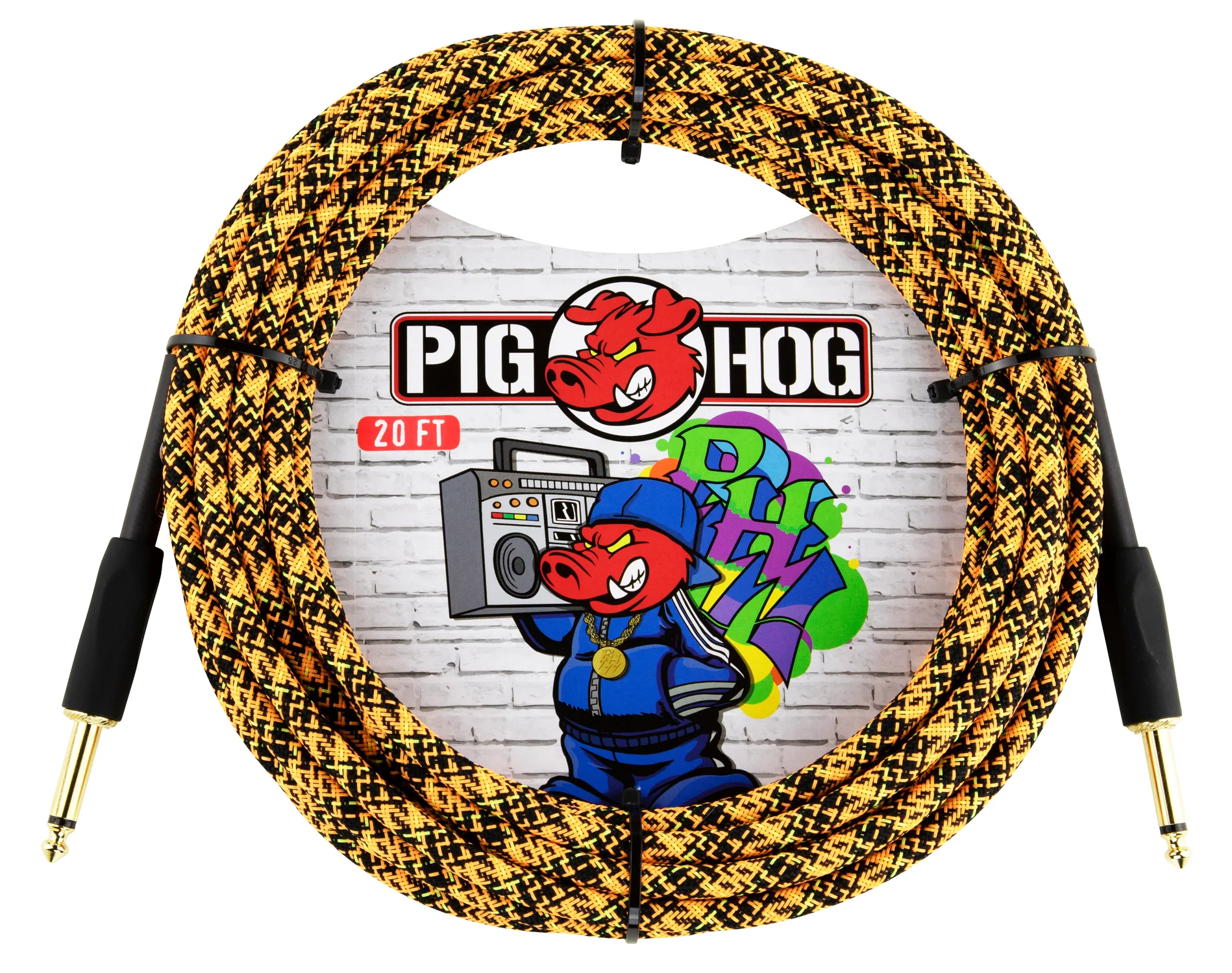 PIG HOG INSTRUMENT CABLE, 20FT STRAIGHT, ORANGE GRAFFITI