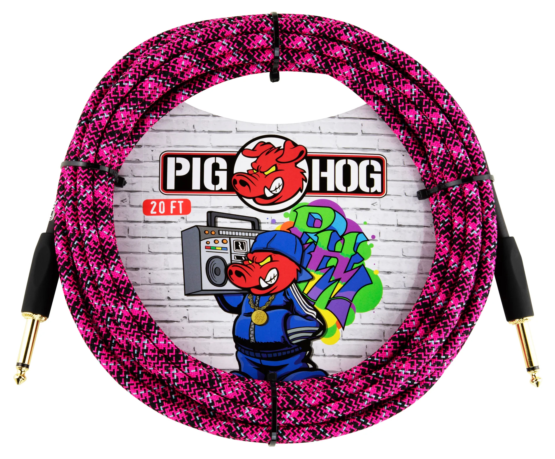PIG HOG INSTRUMENT CABLE, 20FT STRAIGHT, PINK GRAFFITI