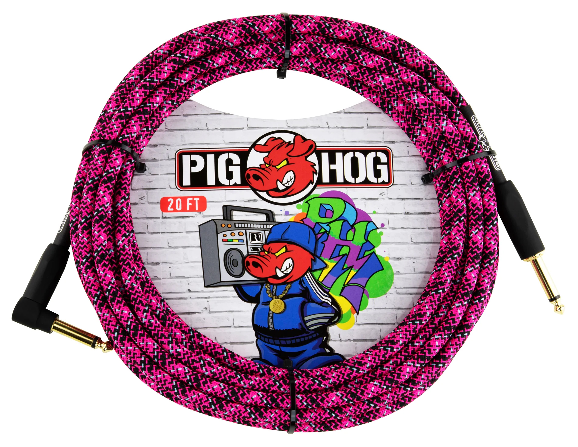 PIG HOG INSTRUMENT CABLE, 20FT RIGHT, PINK GRAFFITI