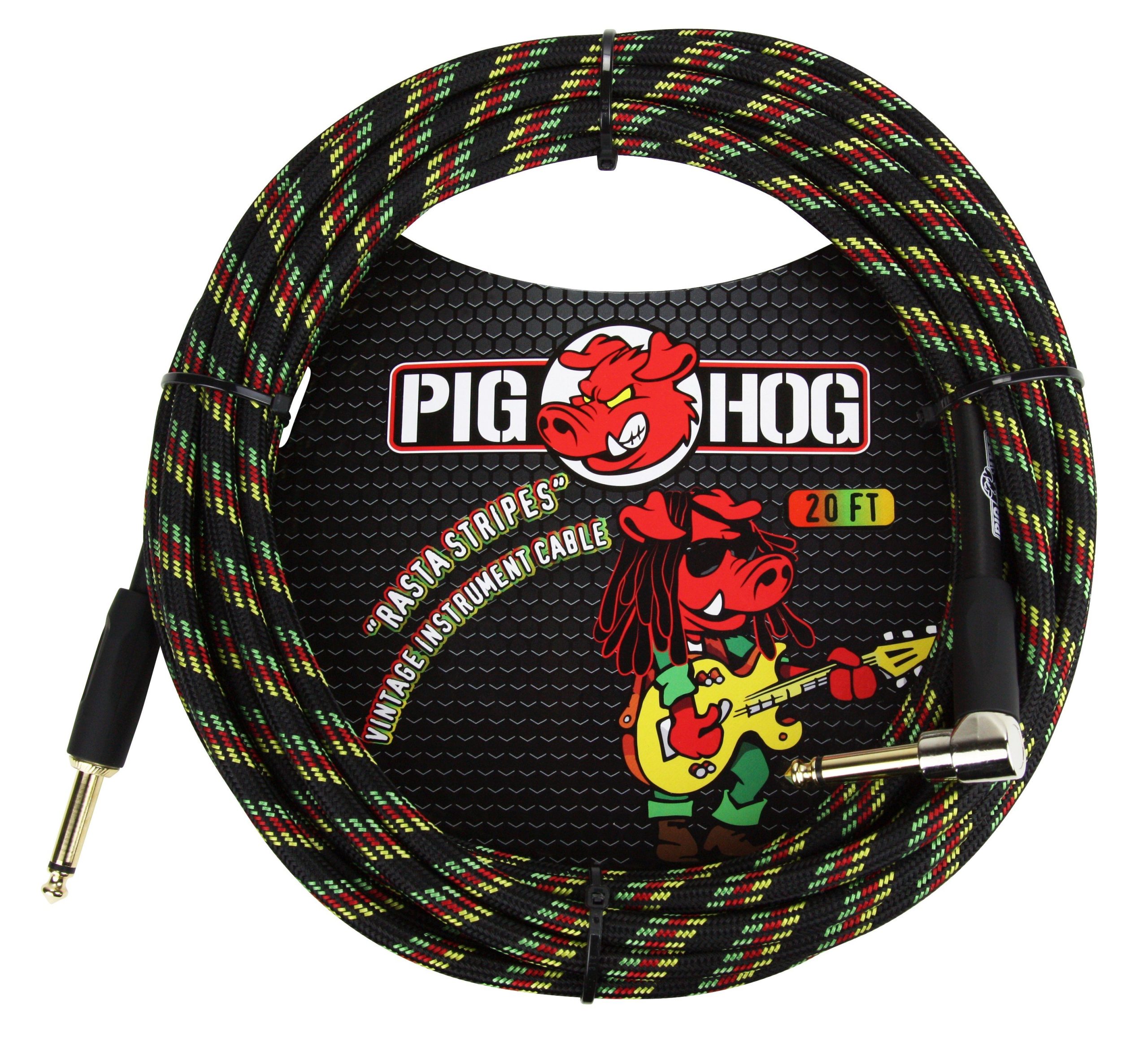PIG HOG VINTAGE SERIES INSTRUMENT CABLE, 20FT, RASTA STRIPES