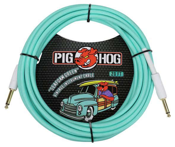 PIG HOG VINTAGE SERIES INSTRUMENT CABLE, 20FT, SEAFOAM GREEN