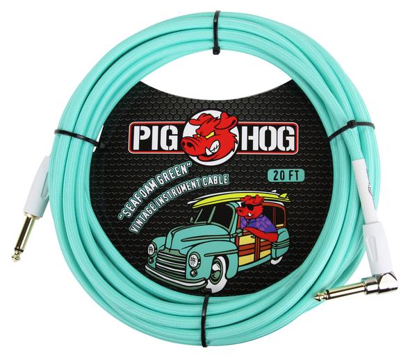 PIG HOG VINTAGE SERIES INSTRUMENT CABLE, 20FT, SEAFOAM GREEN